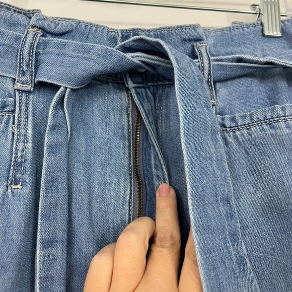 Paige Size 30 Blue Nellie High Waist Belted Wide Leg Crop Jeans - Picture 4 of 13